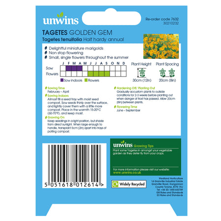 Unwins Tagetes Golden Gem Seeds