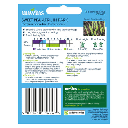 Unwins Sweet Pea April in Paris Seeds