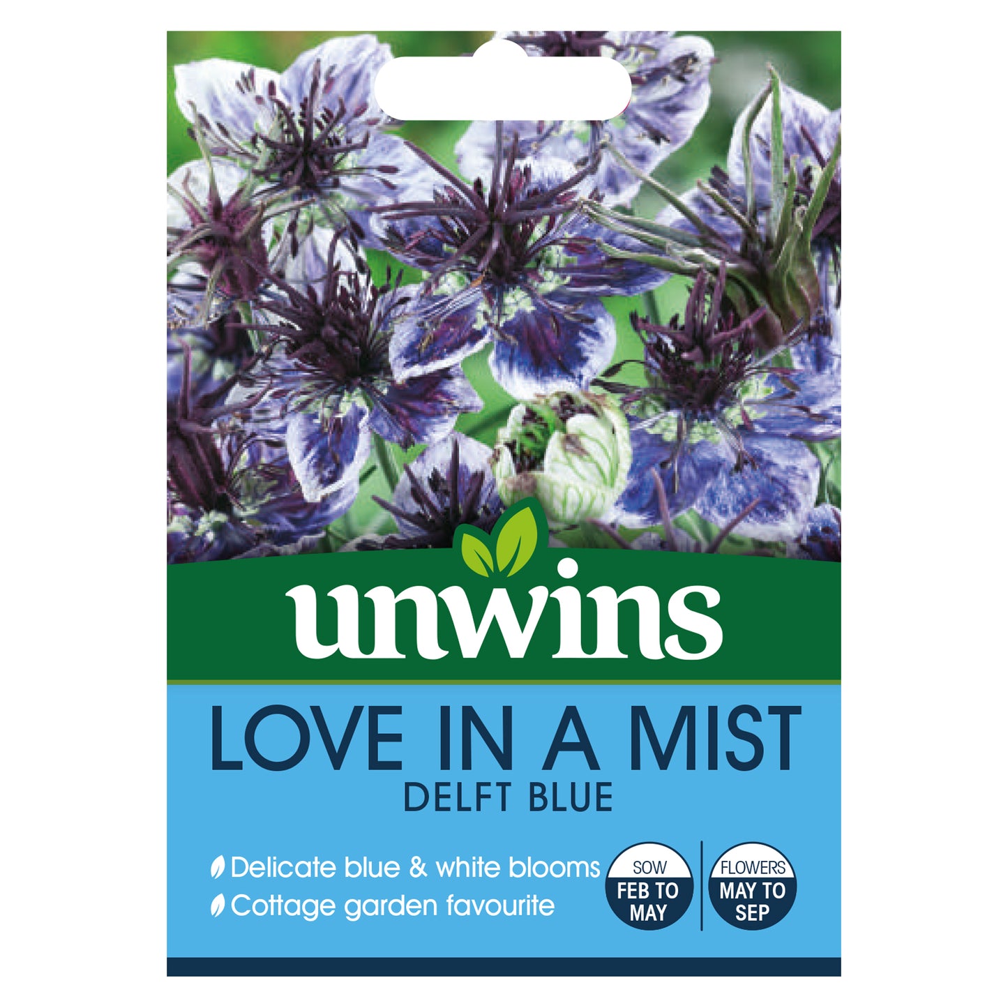 Unwins Love in a Mist Delft Blue Seeds front of pack