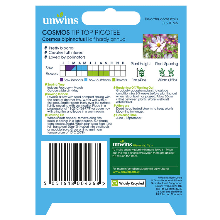 Unwins Cosmos Tip Top Picotee Seeds