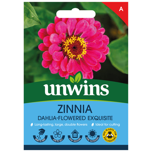 Unwins Zinnia Dahlia-flowered Exquisite Seeds front of pack