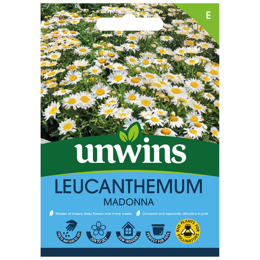 Unwins Leucanthemum Madonna Seeds front of pack