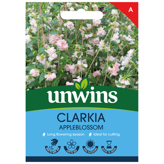 Unwins Clarkia Appleblossom Seeds front of pack