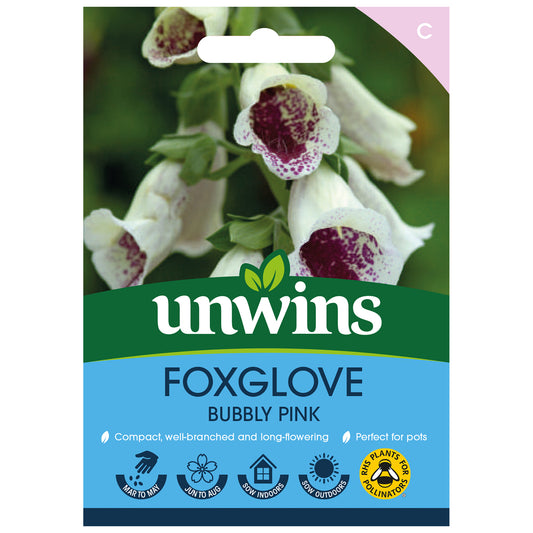 Unwins Foxglove Bubbly Pink Seeds front of pack