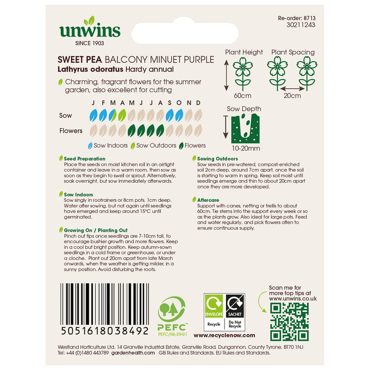 Unwins Sweet Pea Balcony Minuet Purple Seeds