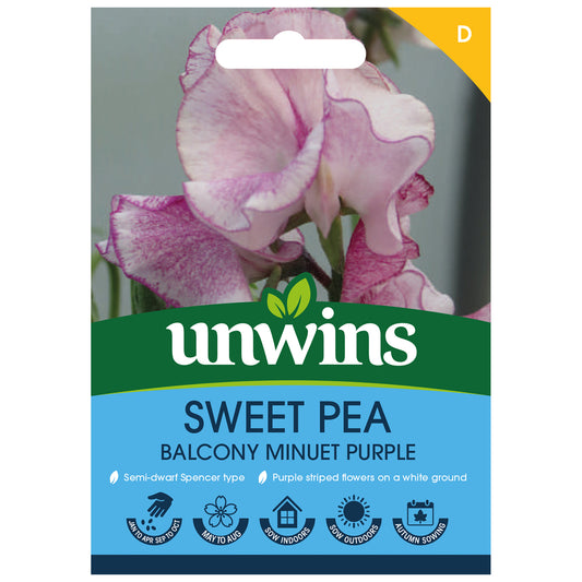 Unwins Sweet Pea Balcony Minuet Purple Seeds - front