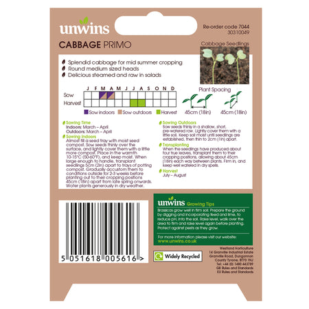 Unwins Round Cabbage Primo Seeds
