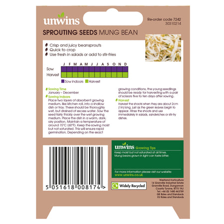 Unwins Sprouting Seeds Mung Bean Seeds