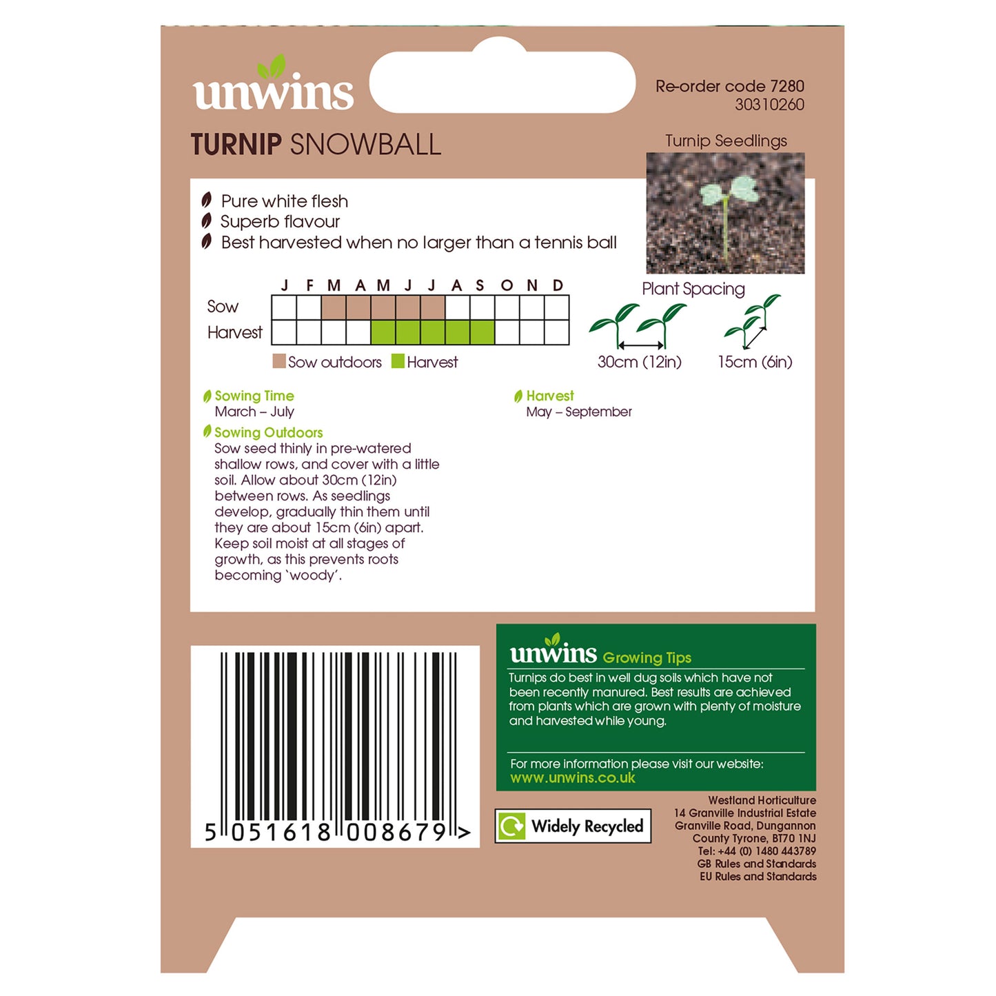 Unwins Turnip Snowball Seeds back