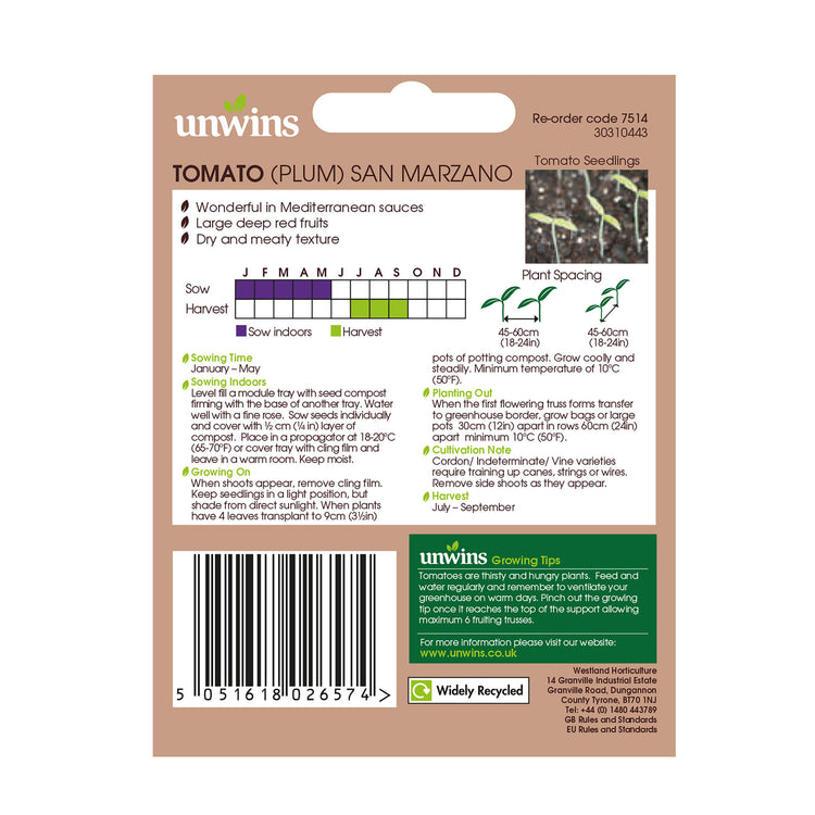 Unwins Plum Tomato San Marzano Seeds