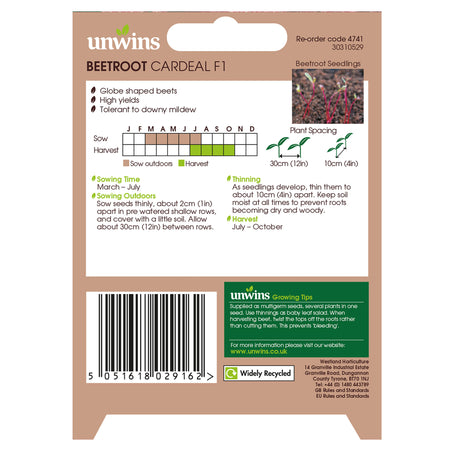 Unwins Round Beetroot Cardeal F1 Seeds