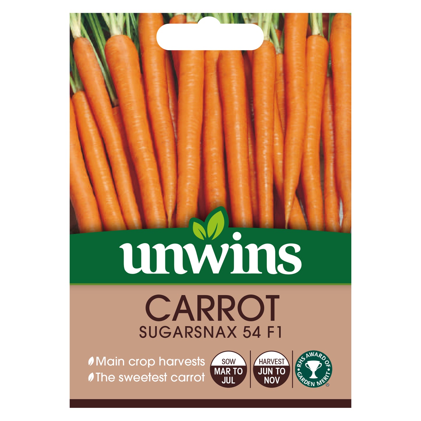 Unwins Carrot Sugarsnax 54 F1 Seeds front of pack