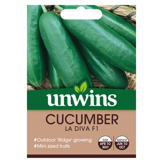 Unwins Mini Cucumber La Diva F1 Seeds front of pack