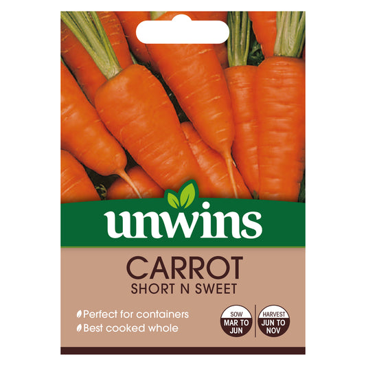 Unwins Patio Carrot Short N Sweet Seeds front of pack