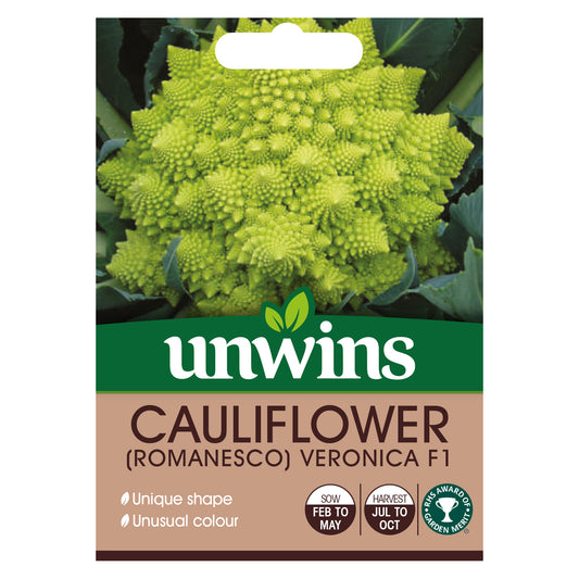 Unwins Romanesco Cauliflower Veronica F1 Seeds front of pack