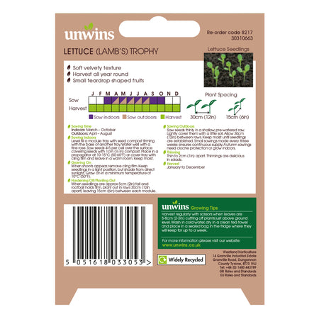 Unwins Lamb's Leaves Lettuce Trophy Seeds