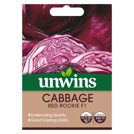 Unwins Round Cabbage Red Rookie F1 Seeds front of pack