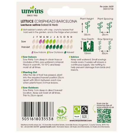 Unwins Crisphead Lettuce Barcelona Seeds