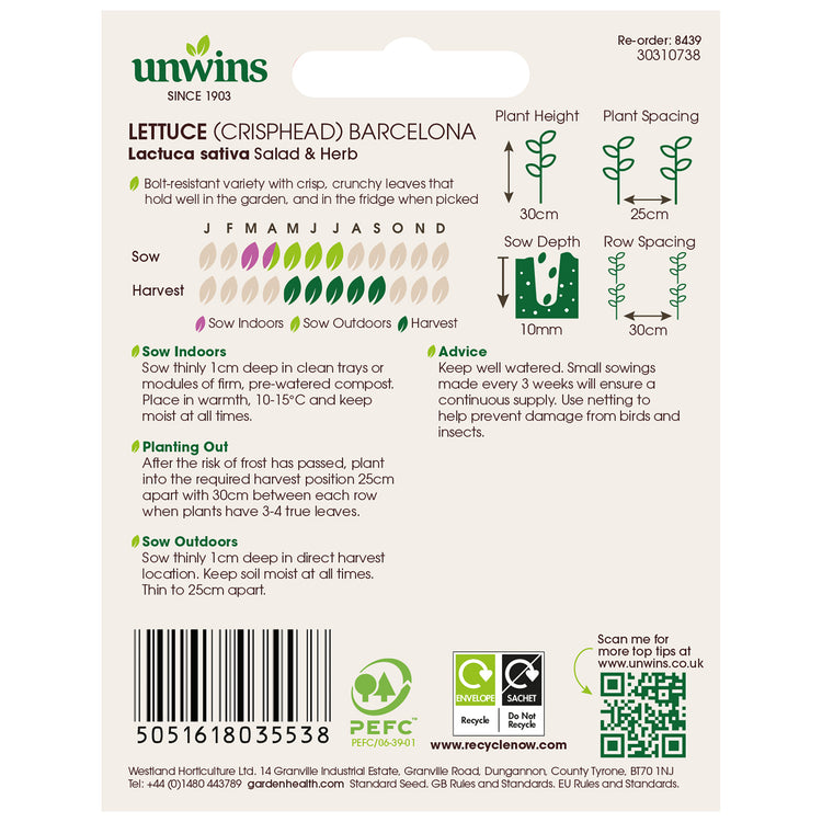 Unwins Crisphead Lettuce Barcelona Seeds