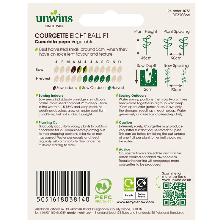 Unwins Courgette Eight Ball F1 Seeds