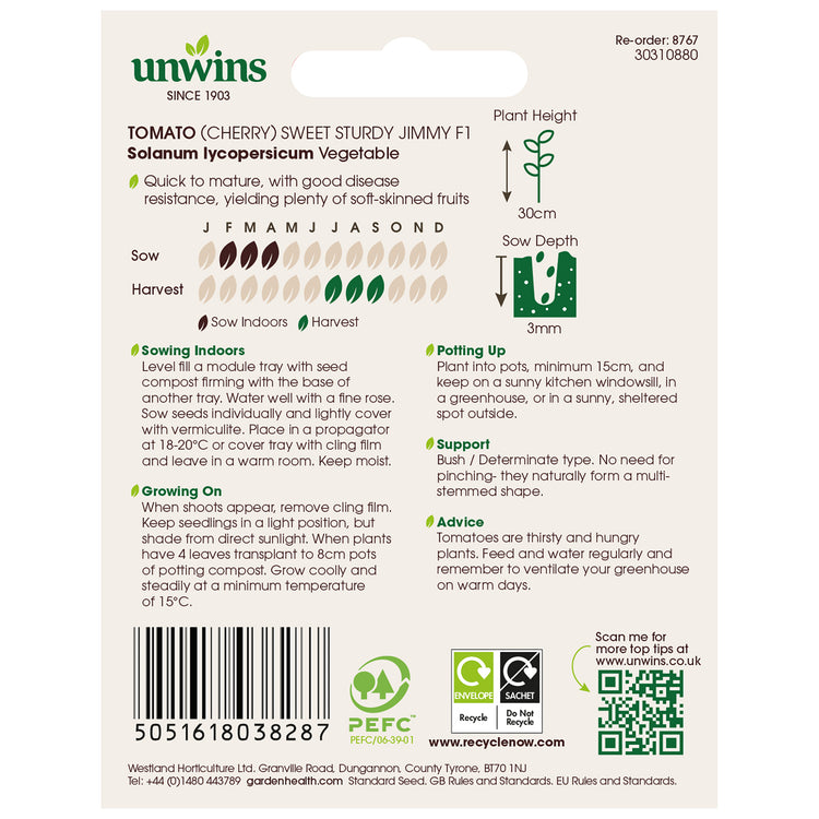 Unwins Cherry Tomato Sweet Sturdy Jimmy F1 Seeds