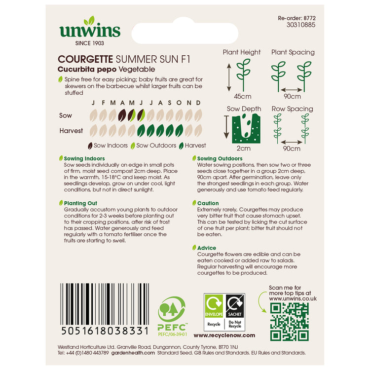 Unwins Courgette Summer Sun F1 Seeds