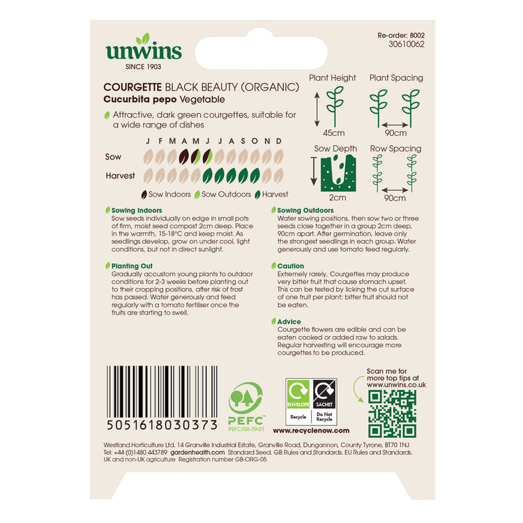 Unwins Organic Courgette Black Beauty Seeds