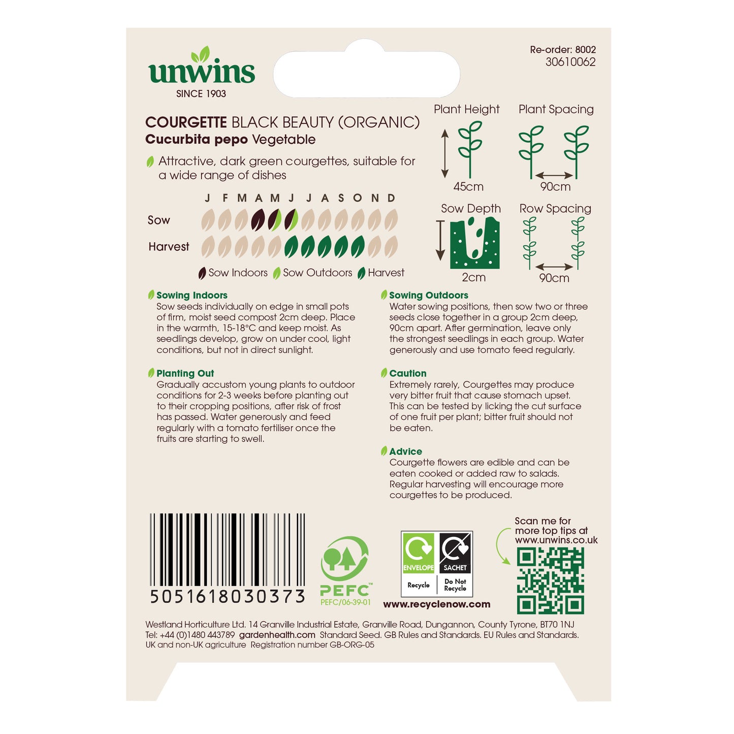 Unwins Organic Courgette Black Beauty Seeds back