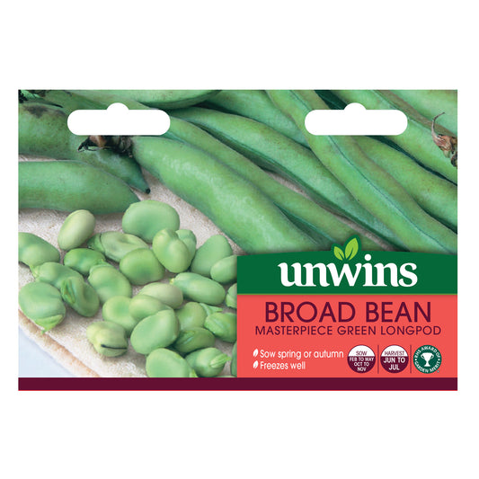unwins broad bean masterpiece green long pod front of pack