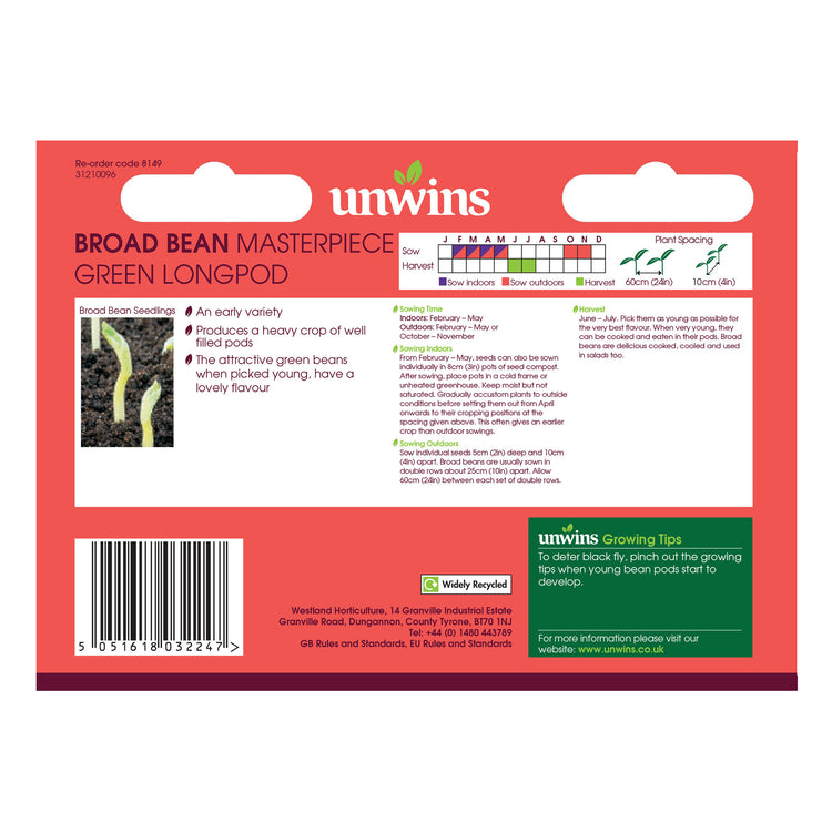 Unwins Broad Bean Masterpiece Green Longpod Seeds