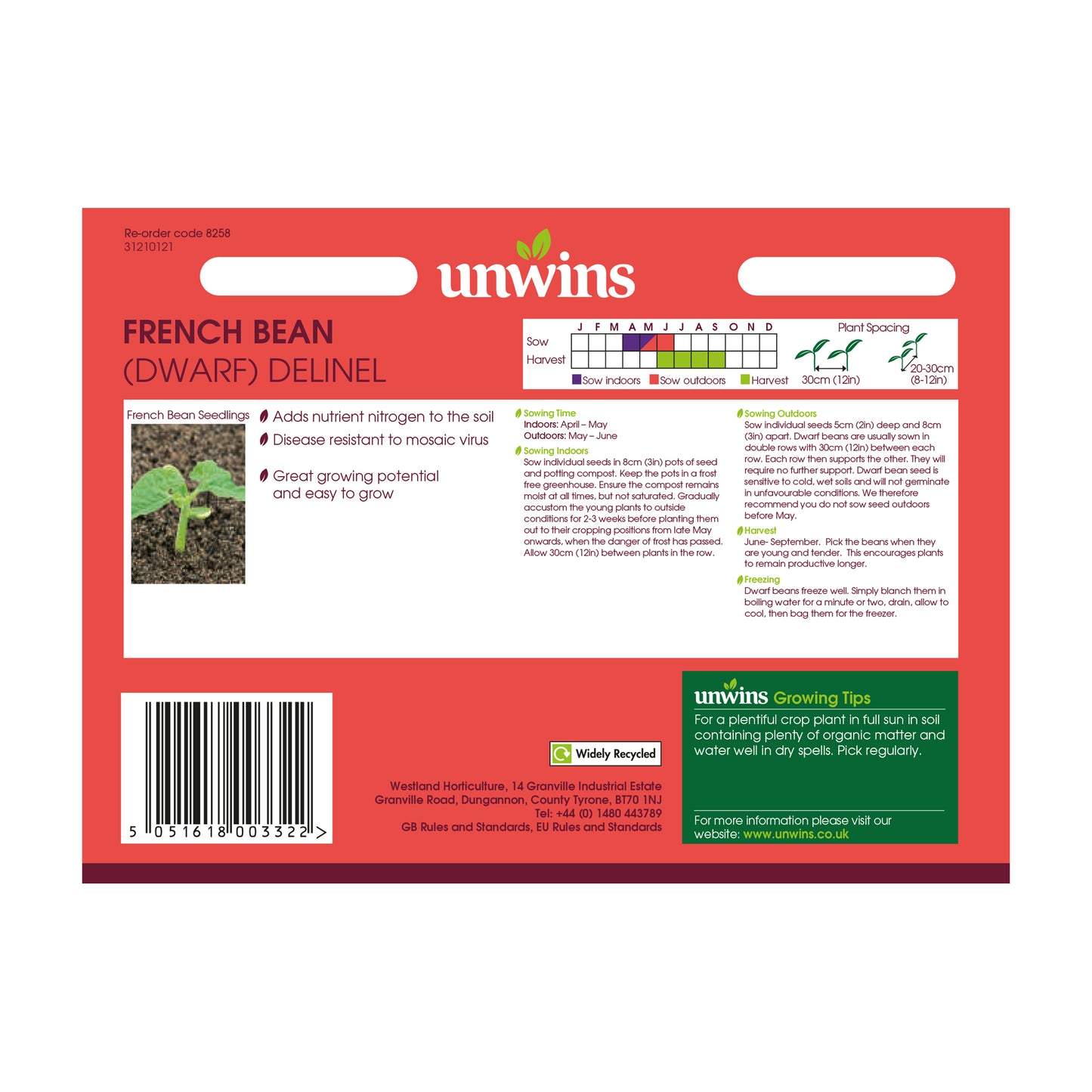Unwins Dwarf French Bean Delinel Seeds - back