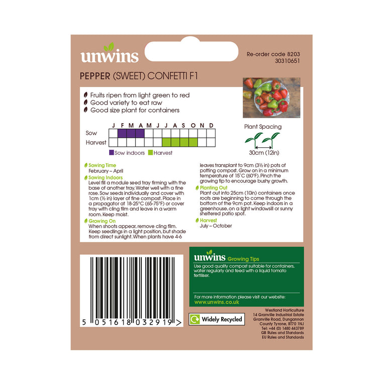 Unwins Sweet Pepper Confetti Hybrid Seeds