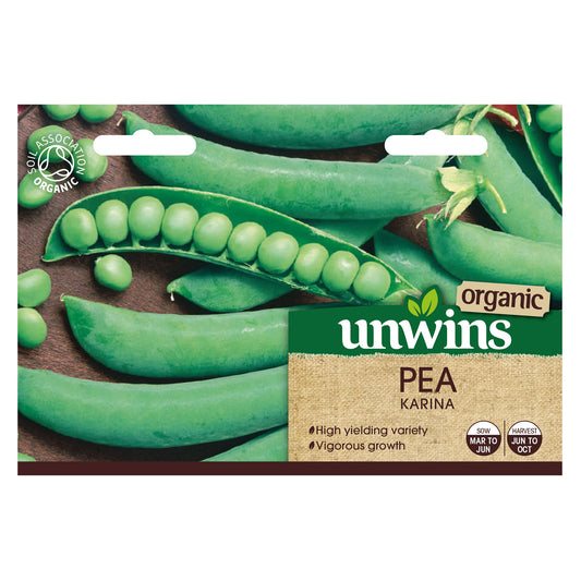 Unwins Organic Maincrop Pea Karina Seeds front of pack