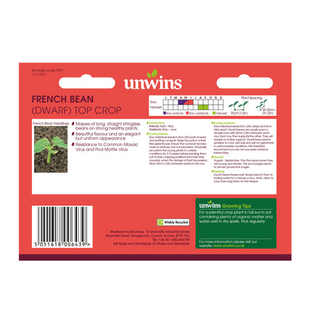 Unwins Dwarf French Bean Top Crop Seeds
