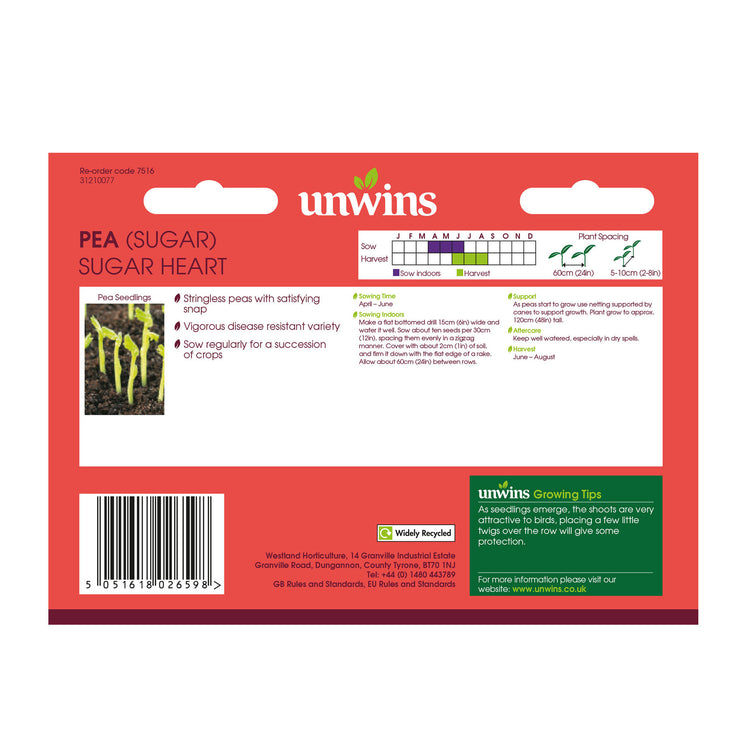 Unwins Sugar Snap Pea Sugar Heart Seeds
