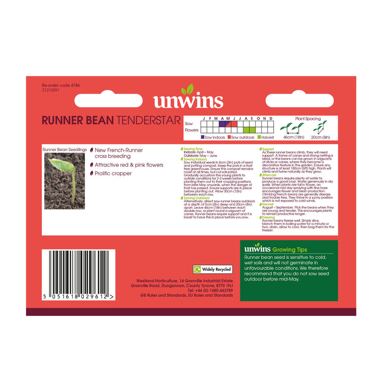 Unwins Runner Bean Tenderstar Seeds