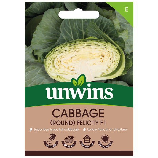 Unwins Round Cabbage Felicity F1 Seeds front
