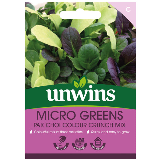Unwins Micro Greens Pak Choi Colour Crunch Mix Seeds front of pack