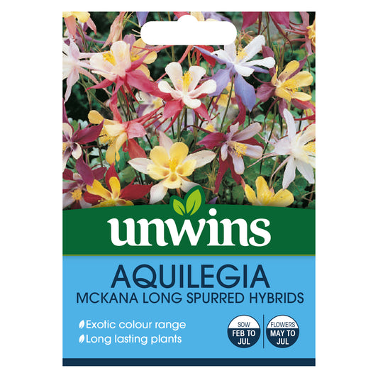 Unwins Aquilegia Mckana Long Spurred Hybrids Seeds front of pack
