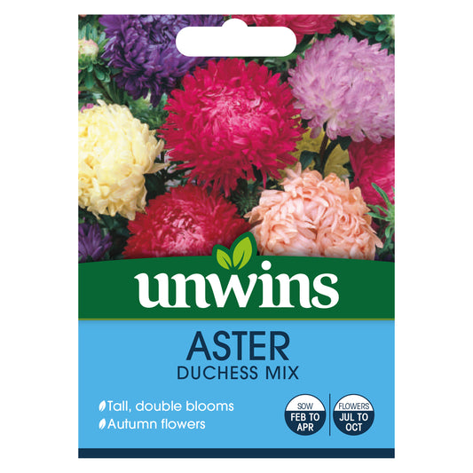 Unwins Aster Duchess Mix Seeds front of pack