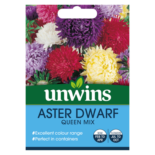 Unwins Aster Dwarf Queen Mix Seeds front of pack