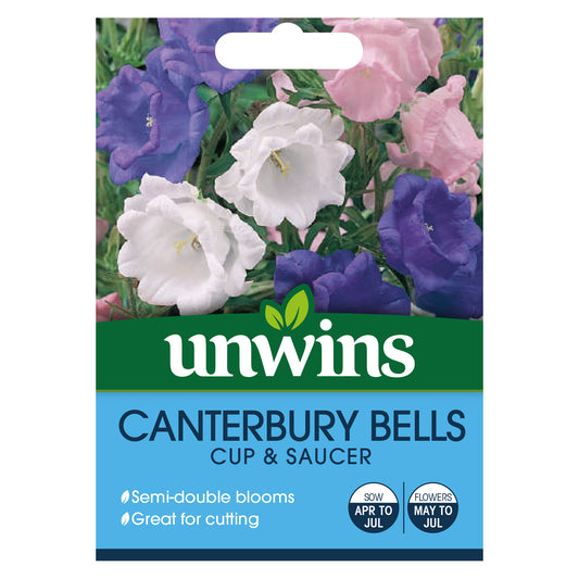 Unwins Canterbury Bells Cup & Saucer Seeds front of pack