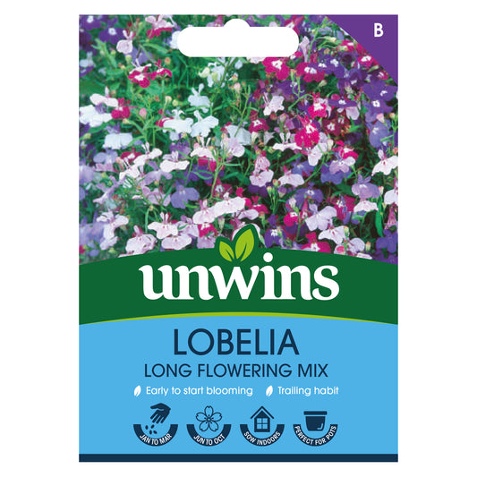 Unwins Lobelia Long Flowering Mix Seeds front of pack