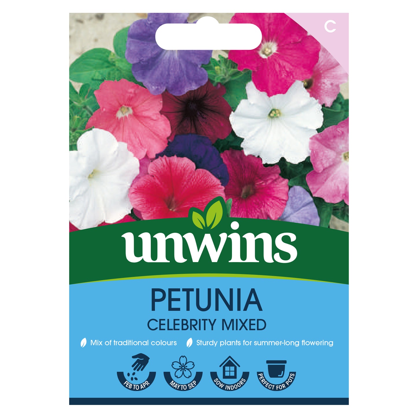 Unwins Petunia Celebrity Mixed Seeds front of pack