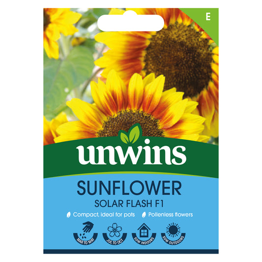 Unwins Sunflower Solar Flash F1 Seeds front of pack