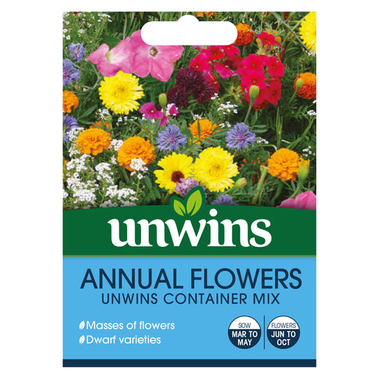 Unwins Annuals Flowers Unwins Container Mix Seeds front of pack