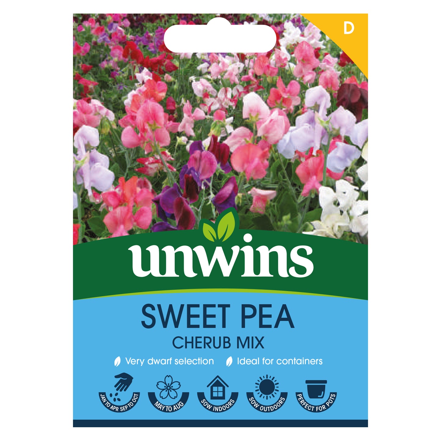 Unwins Sweet Pea Cherub Mix Seeds front of pack