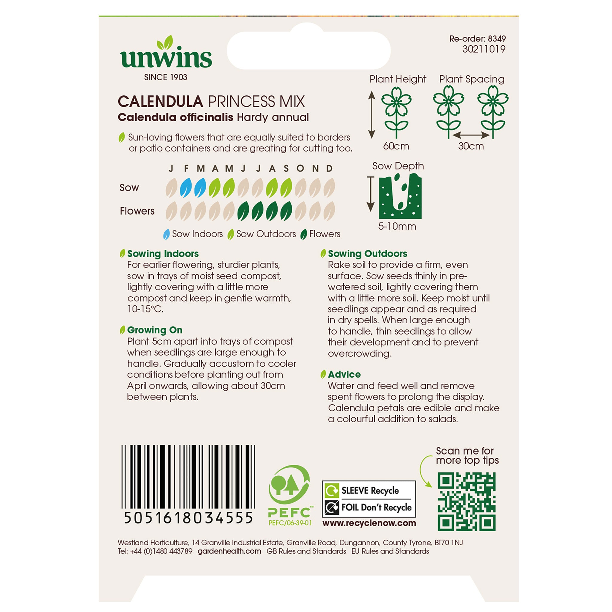 Unwins Calendula Princess Mix Seeds