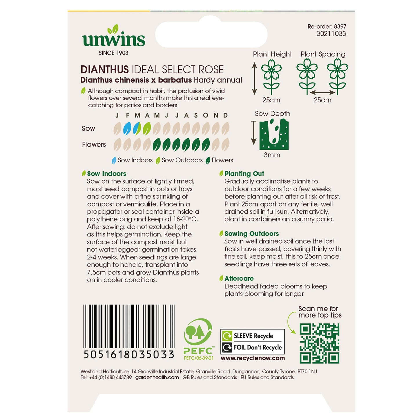 Unwins Dianthus Ideal Select Rose Seeds Back