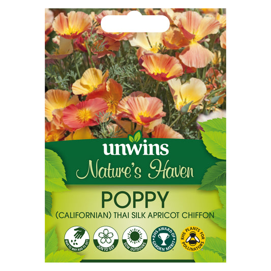 Nature's Haven Californian Poppy Thai Silk Apricot Chiffon Seeds front